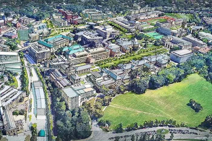 Campus illustration from aerial view