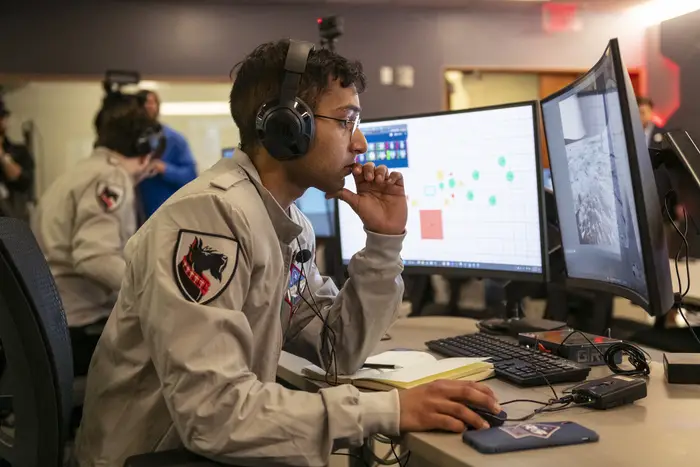 A student in Mission Control