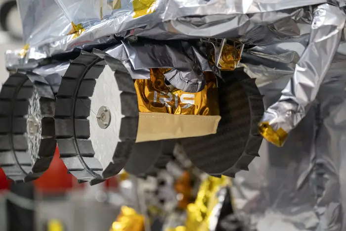 CMU’s Iris rover sits secured to the Peregrine Lunar Lander inside a clean room at Astrobotic’s headquarters in Pittsburgh.