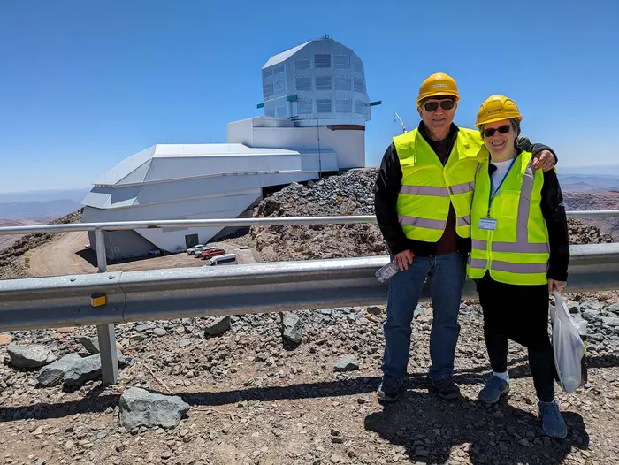 Rachel Mandelbaum, right, visits the Vera C. Rubin Observatory in northern Chile.