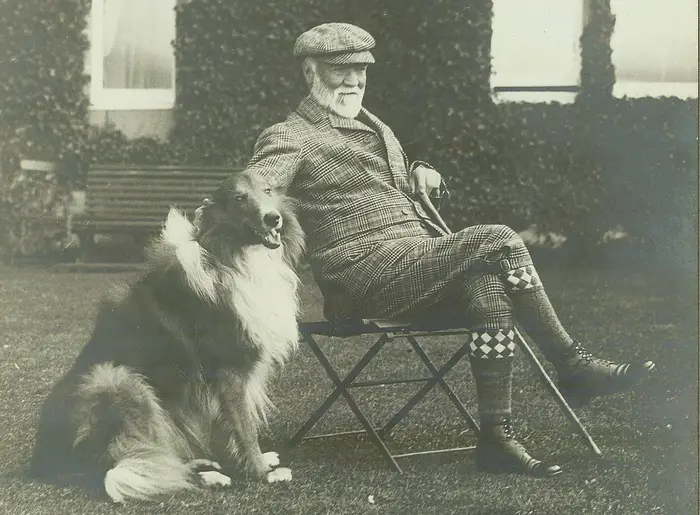 Andrew Carnegie, one of the founders of Carnegie Mellon University, and his dog, Laddie in Skibo Castle.