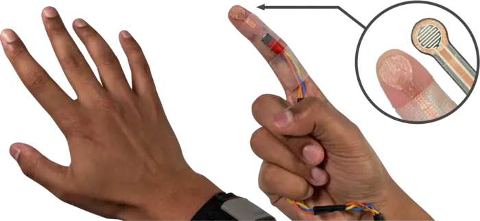 A custom touch sensor displayed on a hand. 