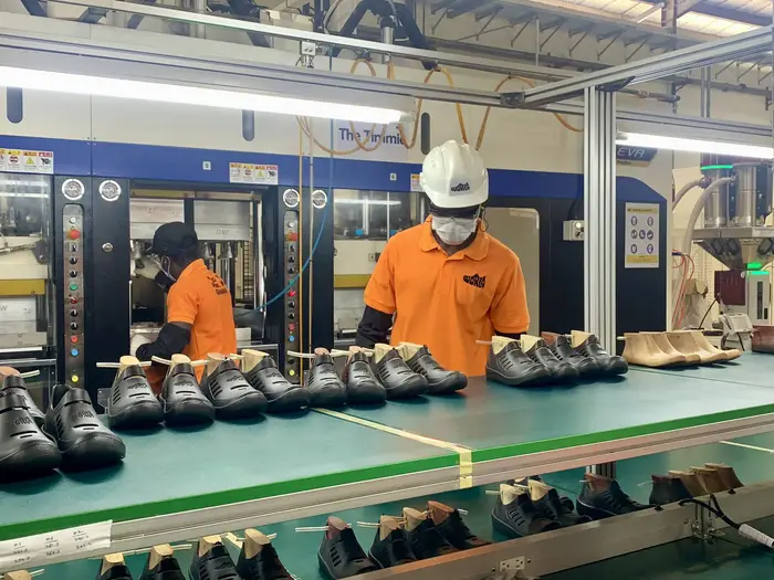 A manufacturing line for shoes. 