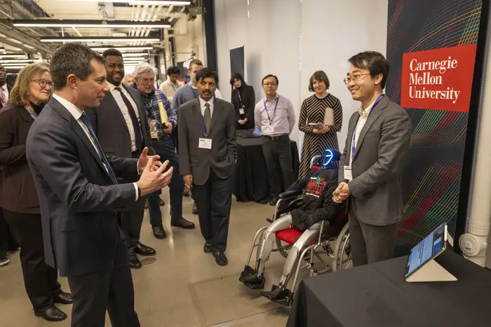 Ding Zhao, associate professor of mechanical engineering, explained research to improve autonomous vehicle safety for vulnerable users