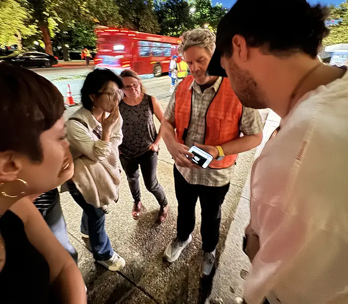 Directing students learn from John Wells on location in Pittsburgh for a September 2024 shoot of “The Pitt.”