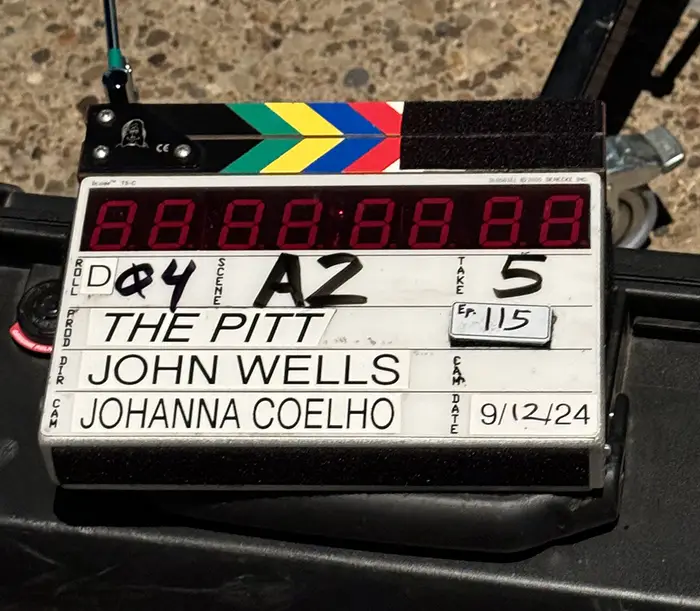 Production slate from the set of “The Pitt.”