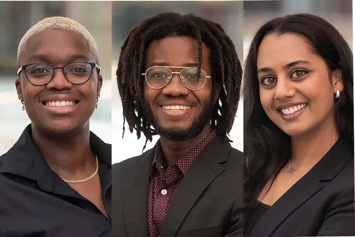 A composite of three headshots of Rales Fellows. 