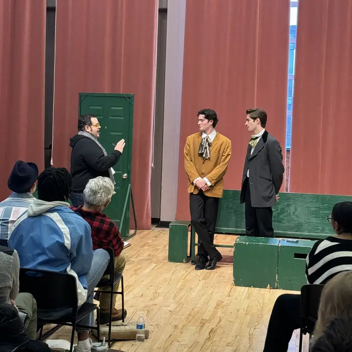 Josh Gad with two acting students