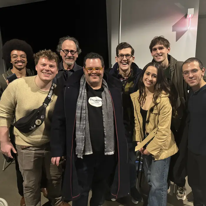 Josh Gad with a group of acting students