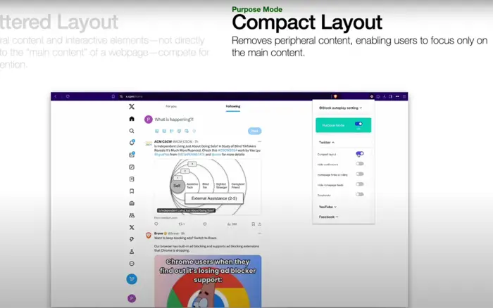 Image of a computer screen that has removed peripheral content on the side and allows users to focus on the main content