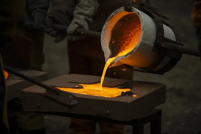 Hot metal being poured. 