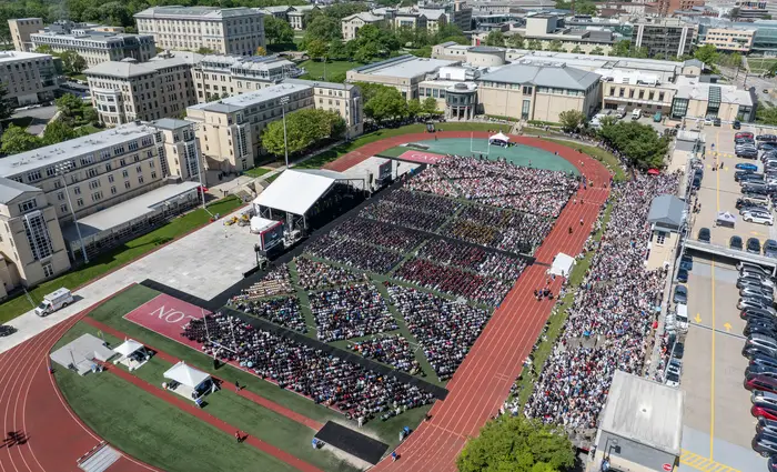 An aerial view of CMU Commencement