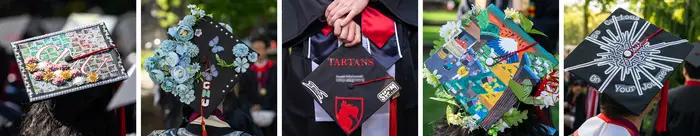 A composite of artful graduation caps.