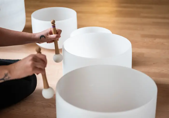 Bowls produce sound for the soundbath. 