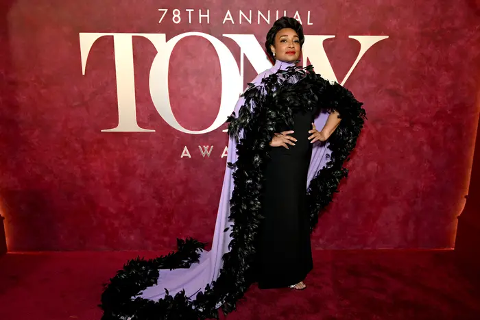 Natalie Venetia Belcon at the 2025 Tony Awards red carpet. 