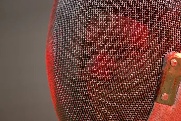 Barbara Shinn-Cunningham behind her fencing mask.