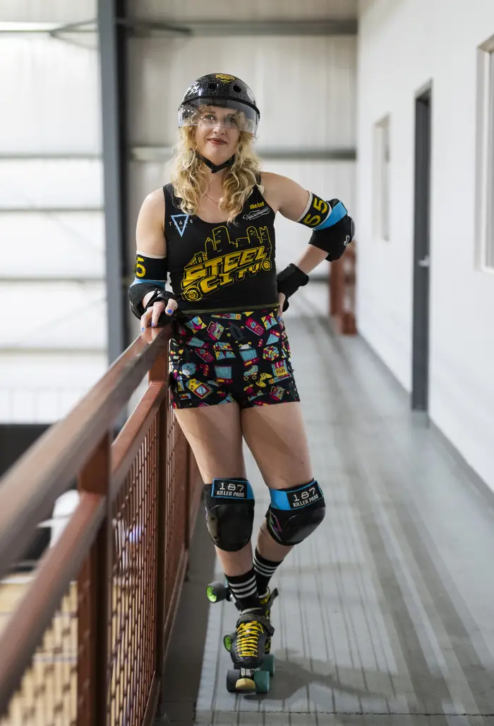 Jenna Boyles in roller derby attire.
