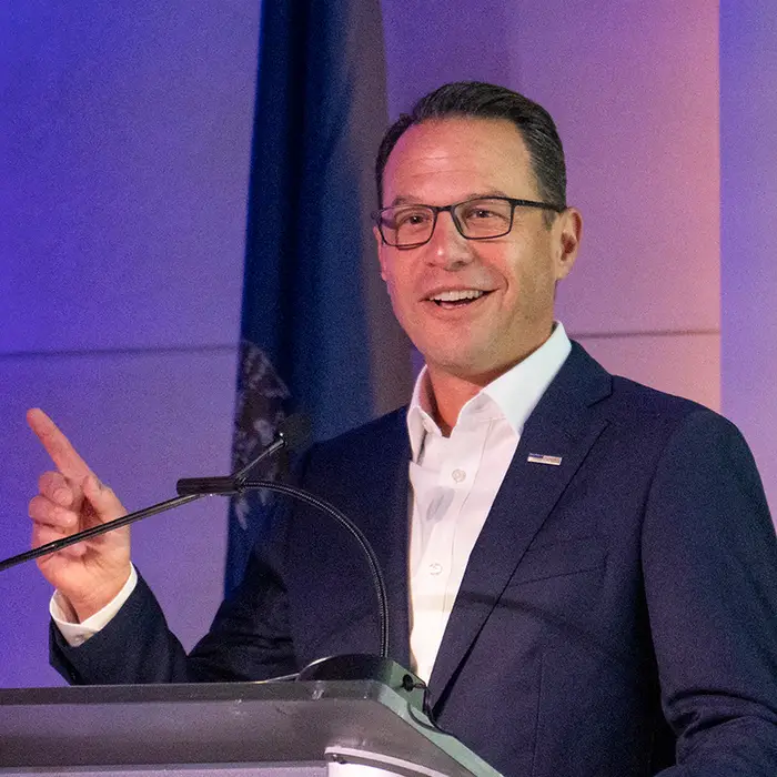 Governor Josh Shapiro speaks during the Council on Competitiveness and the Global Federation of Competitiveness Councils (GFCC) event.