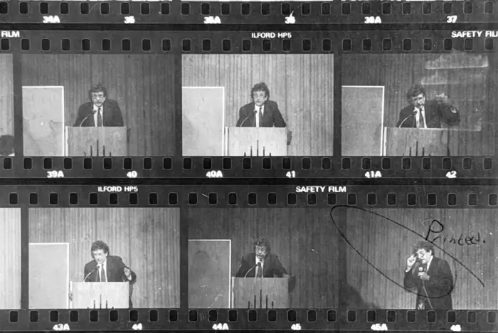 Gillespie’s negatives from the University Archives of Kurt Vonnegut speaking at CMU.