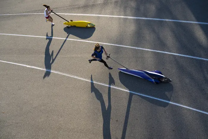 An overhead photo of students
