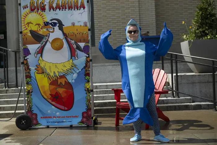 Barbara Shinn-Cunningham in a shark costume. 