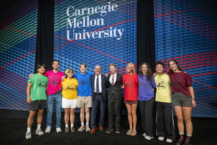 Farnam Jahanian with this year's Head Orientation Counselor's and Student Speaker. 