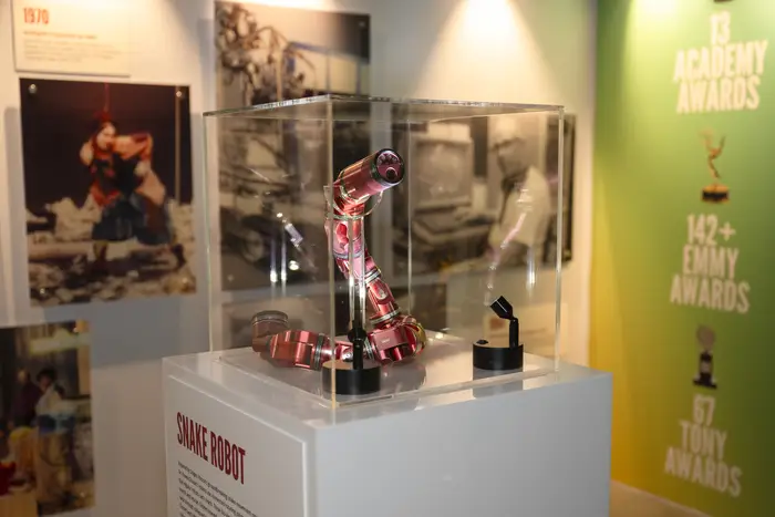 A snake robot on display.
