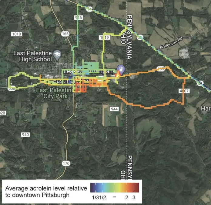 A map showing air quality data 