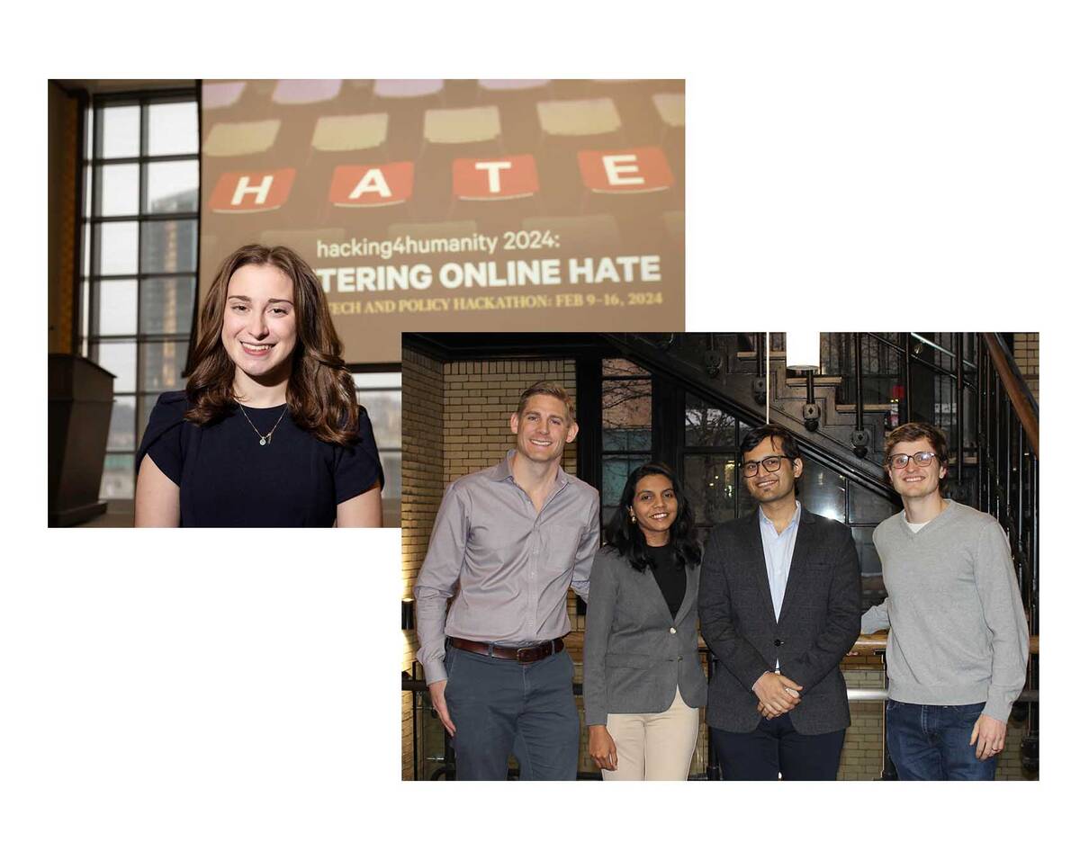 A composite of images of Rachael Harris, and GovScan Team Members, left to right: Tyler Faris, Eashwari Samant, Aakash Dolas, and Davis Craig.