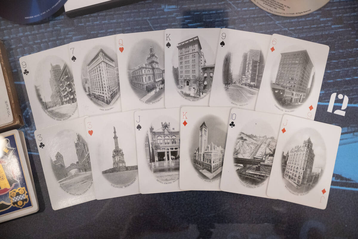 The Pittsburgh Souvenir Scenic Playing Cards contain images of early 1900s Pittsburgh area localities, architecture and attractions, plus two jokers featuring Father Pitt, who has personified Pittsburgh since the 1890s.