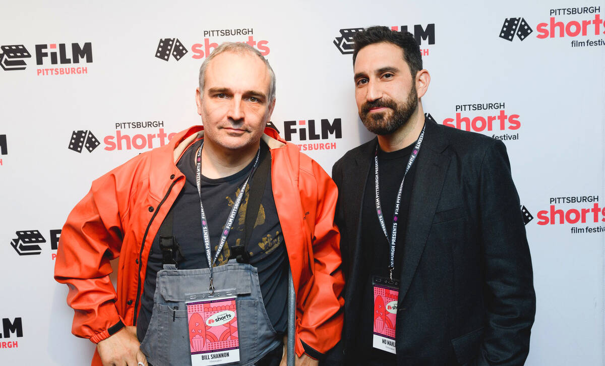 ETC Assistant Teaching Professor Moshe Mahler and artist and performer Bill Shannon at the Pittsburgh premiere of Mahler’s short film about Shannon, “The Art of Weightlessness.”