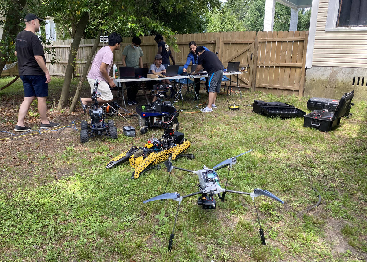 During a test, Team Chiron's robots and drones performed tasks to assess the medical status of casualties in a simulated environment.