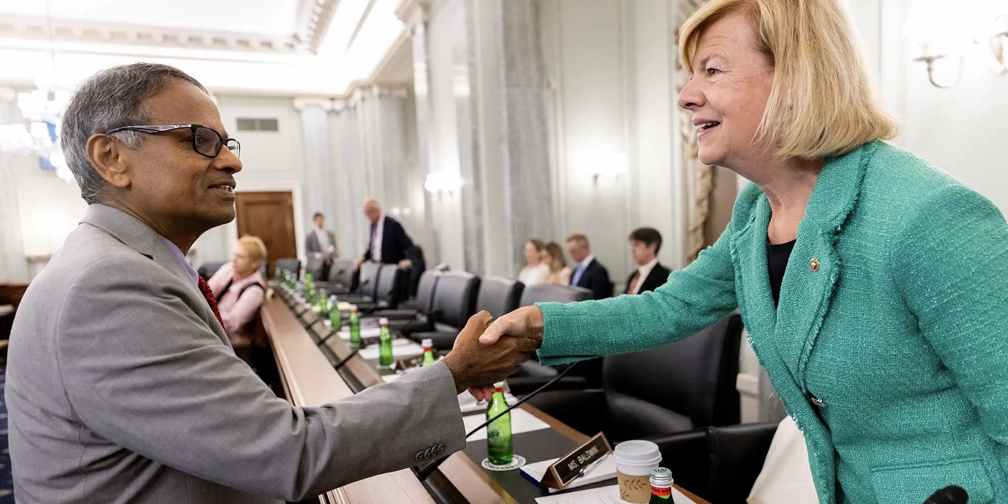 Ramayya Krishnan and Sen. Tammy Baldwin