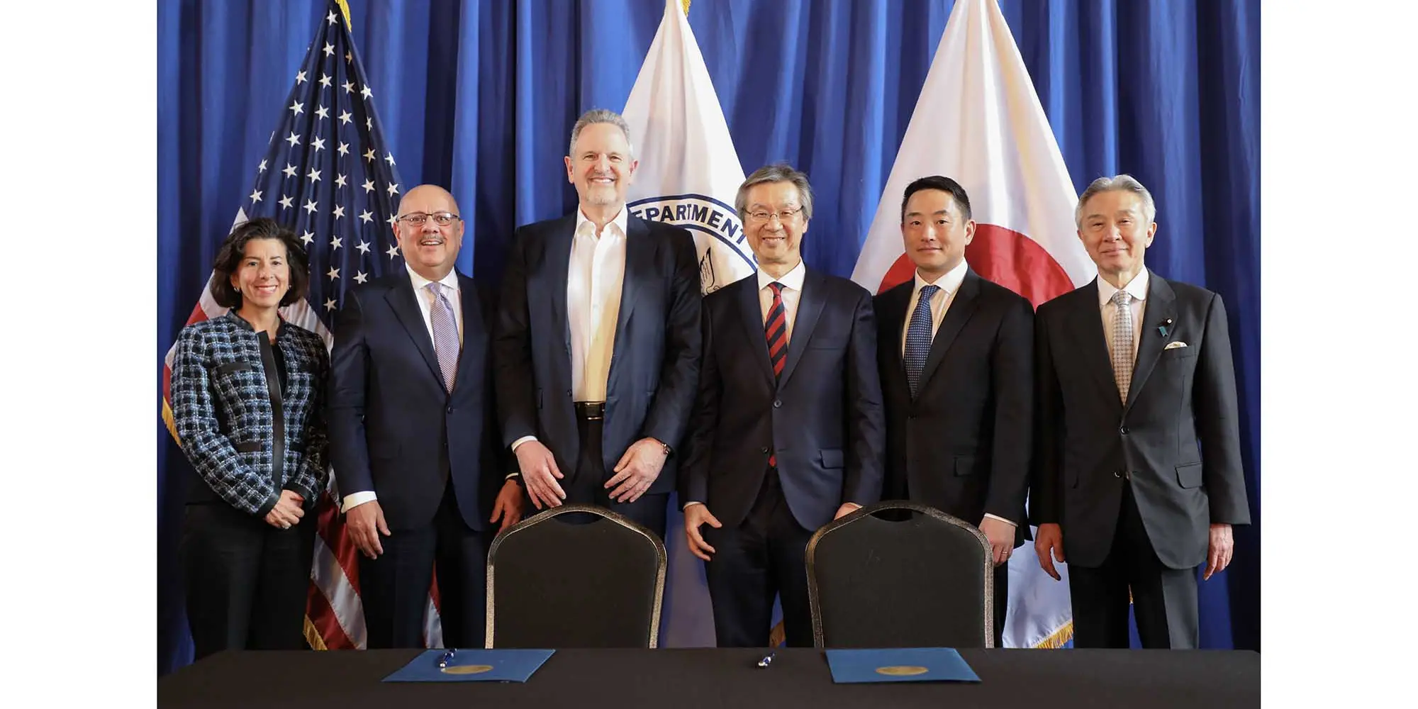 From left to right, U.S. Secretary of Commerce Gina Raimondo, CMU President Farnam Jahanian, Arm CEO Rene Haas, Keio University Vice President for Research Masayuki Amagai, Microsoft Executive Vice President and Chief Marketing Officer Takeshi Numoto and Japanese Minister of Education, Culture, Sports, Science and Technology Moriyama Masahito. Credit: U.S. Department of Commerce