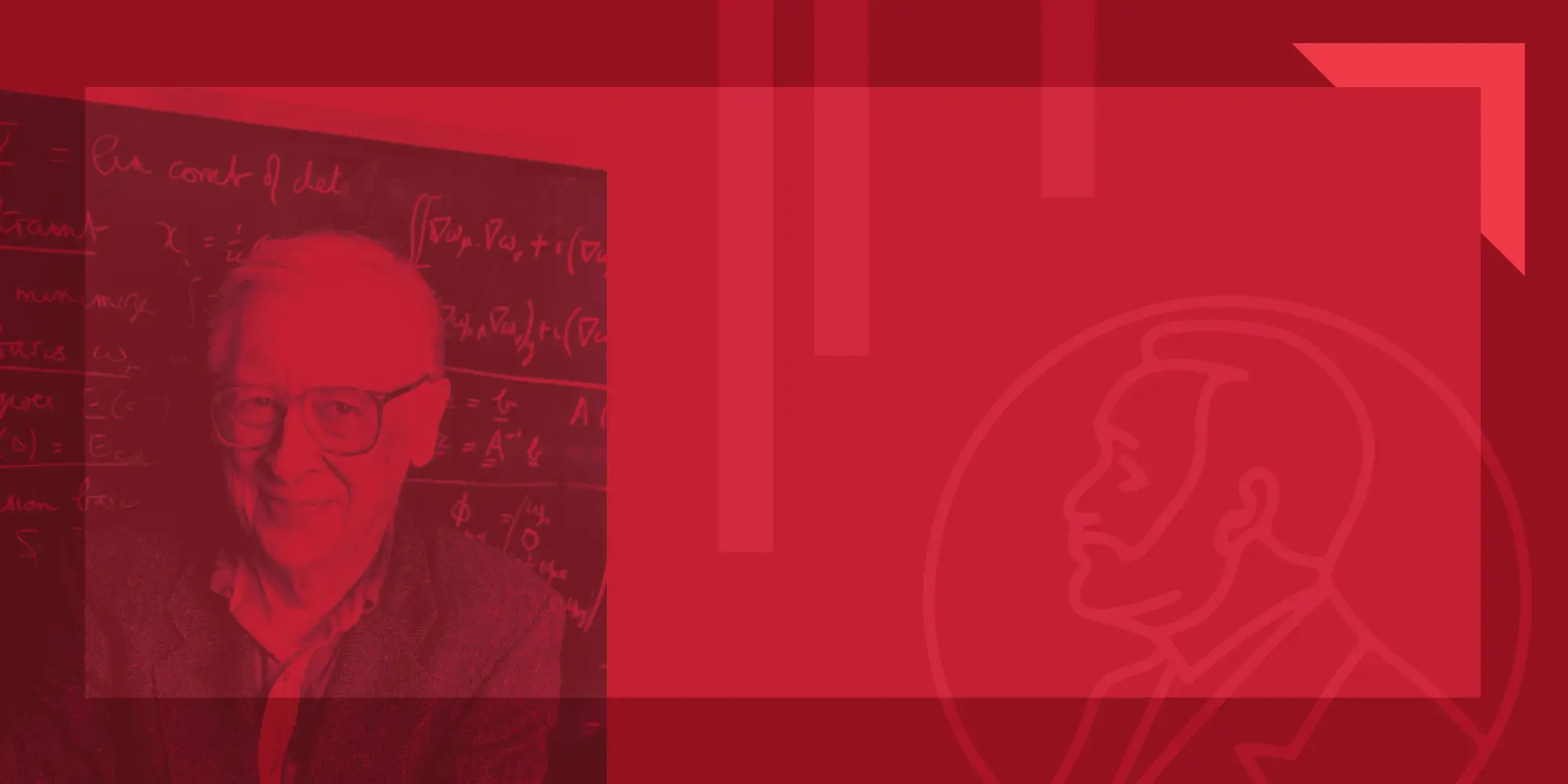 A red graphic featuring a picture of John Pople.