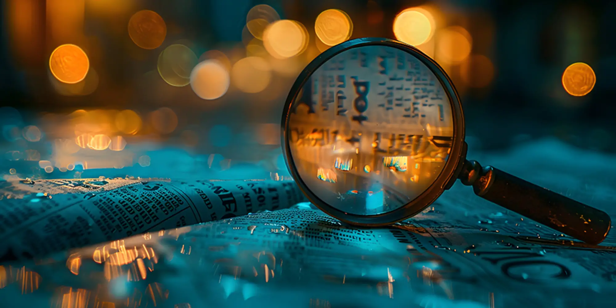Magnifying glass on top of newspaper