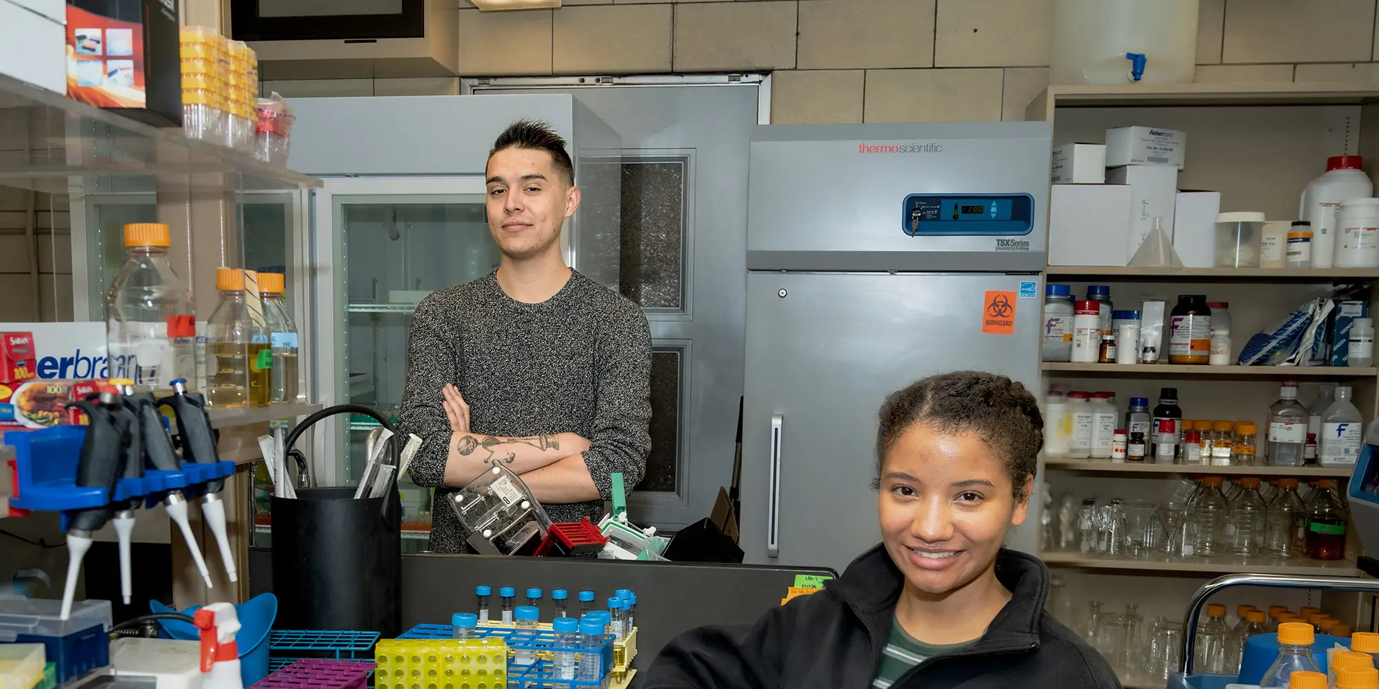Joseph Peterman and Yeritmary Rodriguez Delgado are developing their research skills and preparing for their future careers through the Postbac Research Fellowship in Quantitative Biology.