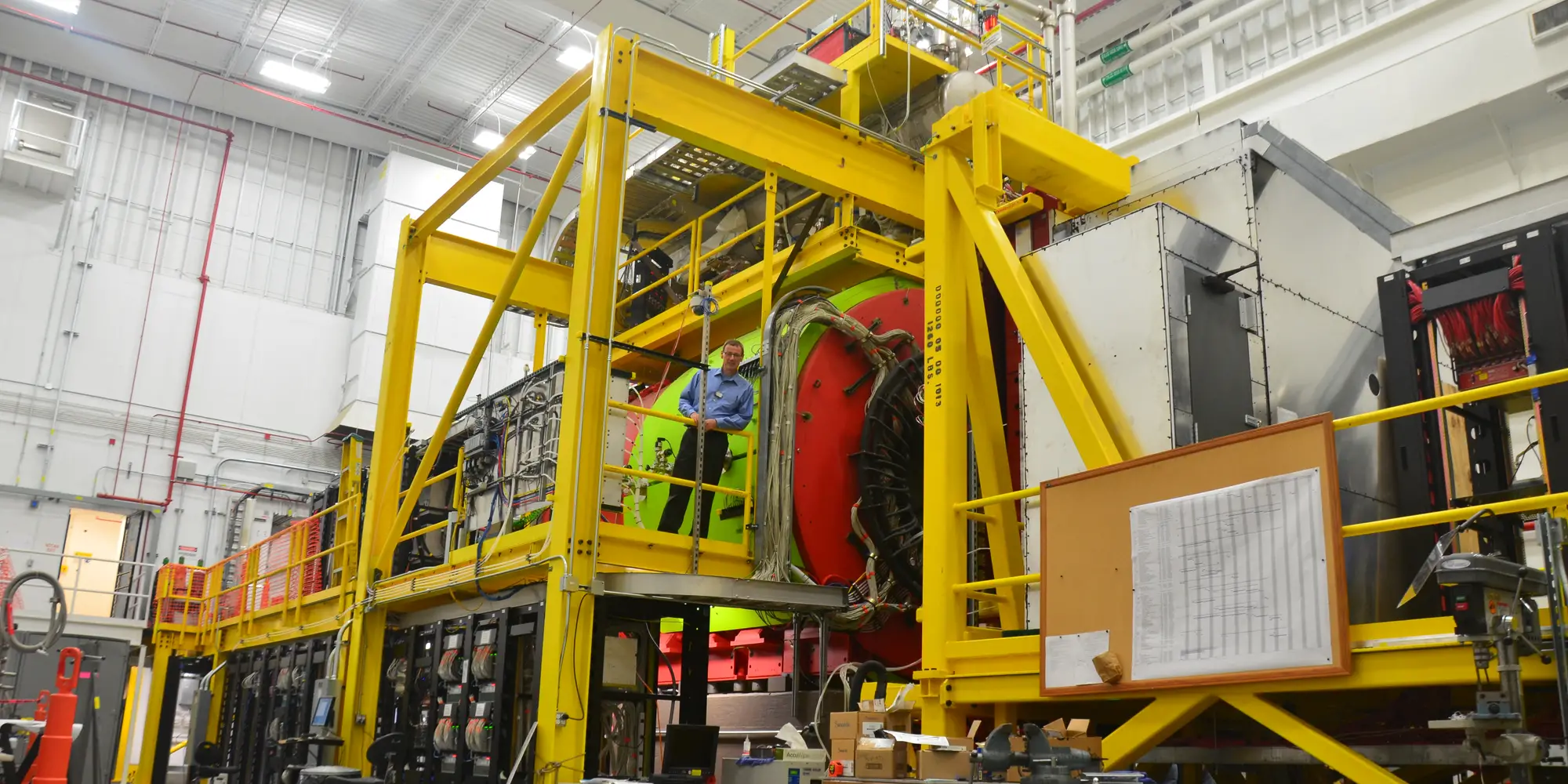 Curtis Meyer stands on the GlueX platform at the J-Lab Continuous Electron Beam Accelerator Facility in Newport News, Virginia.