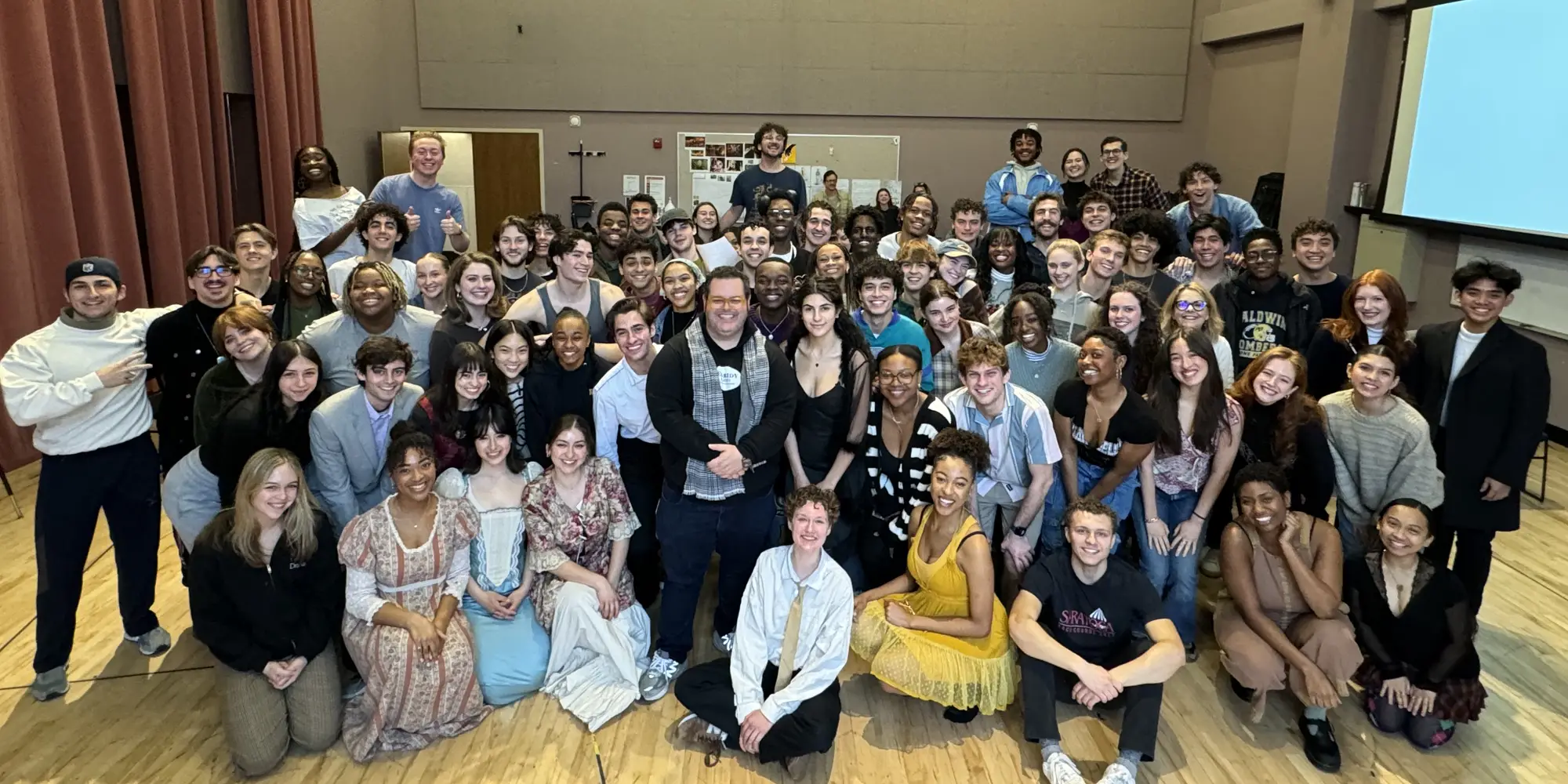 Josh Gad with a group of CMU acting students