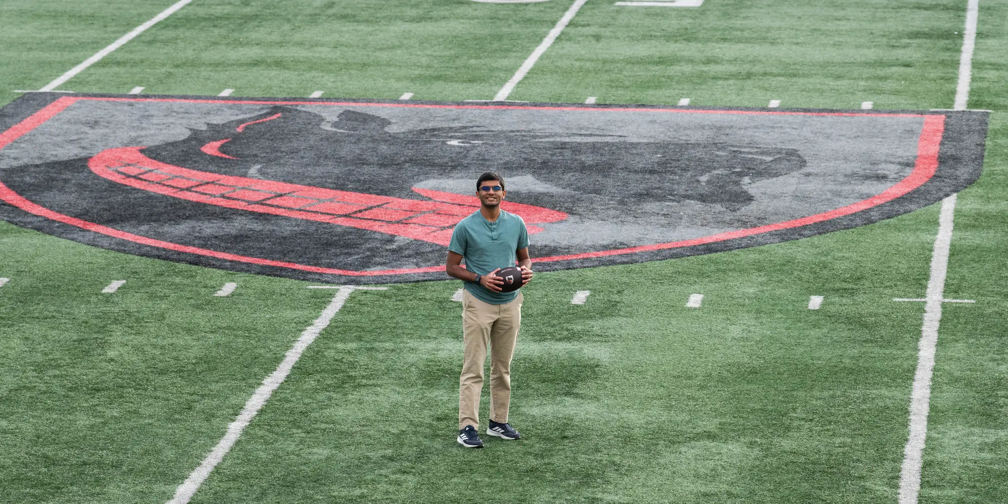 Abhishek Varadarajan on CMU's football field. 