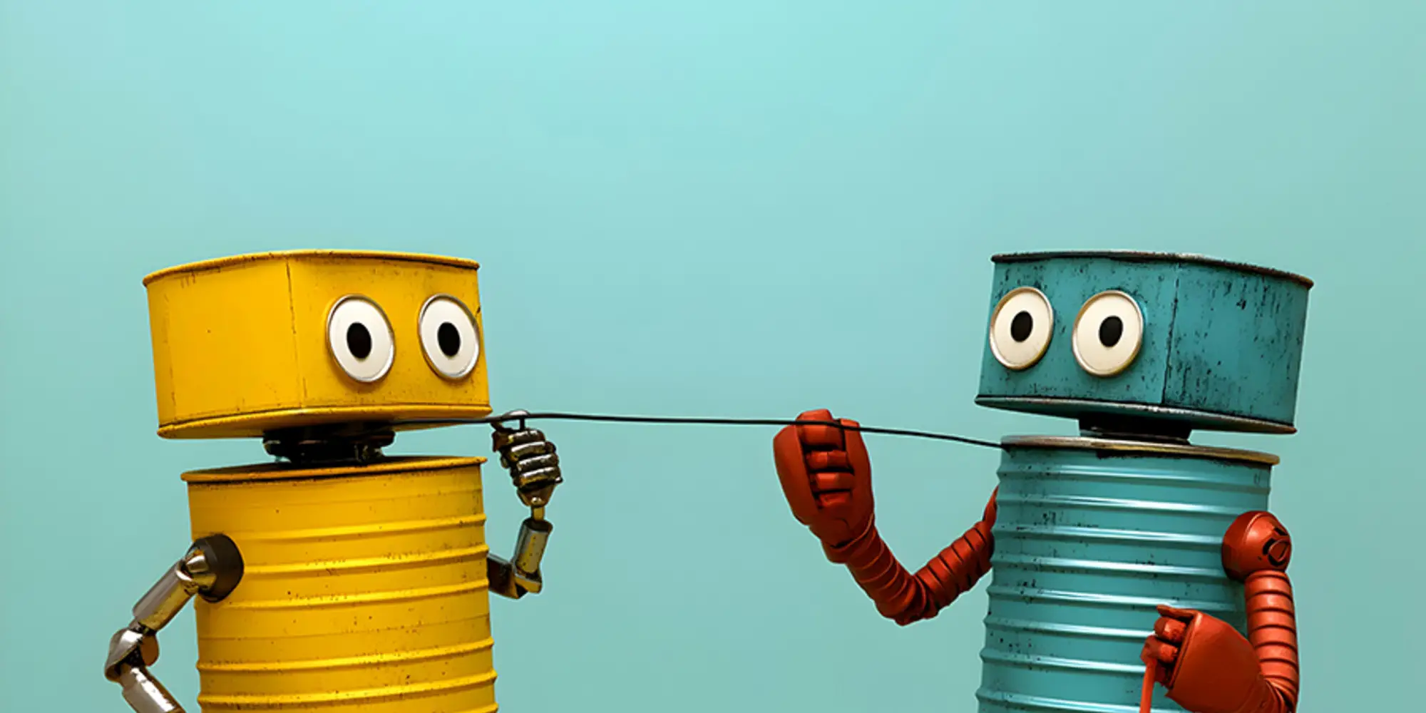 Graphic of two robots talking to each other.