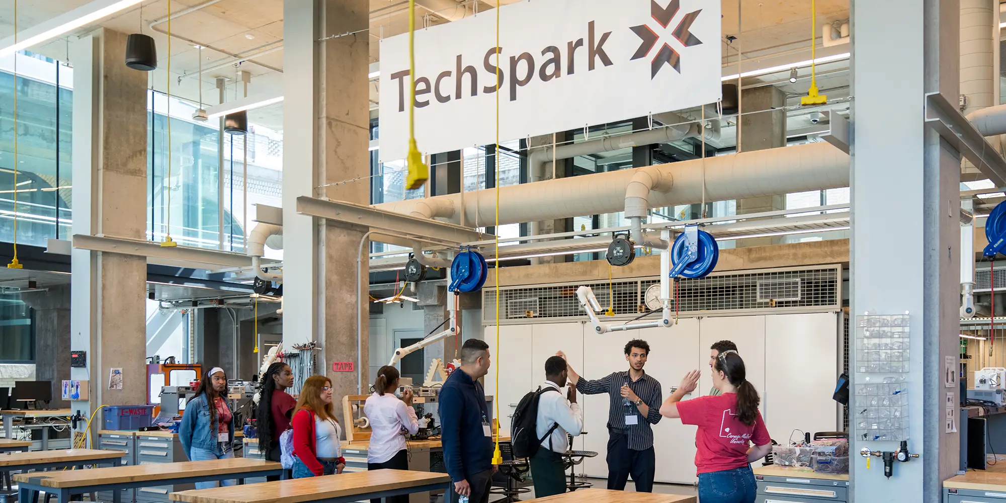 Students tour the TechSpark workshop.