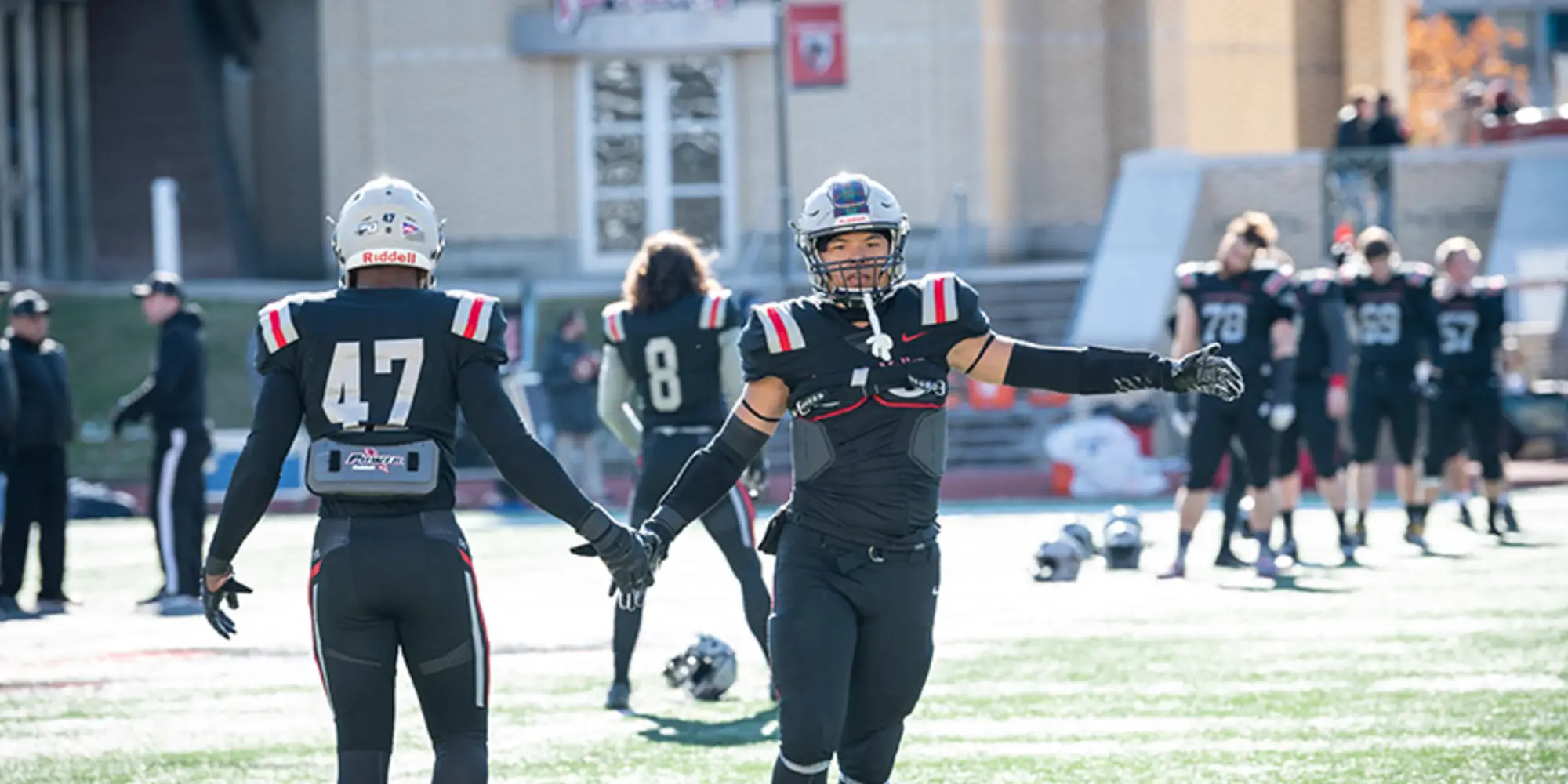 Football players on a football field