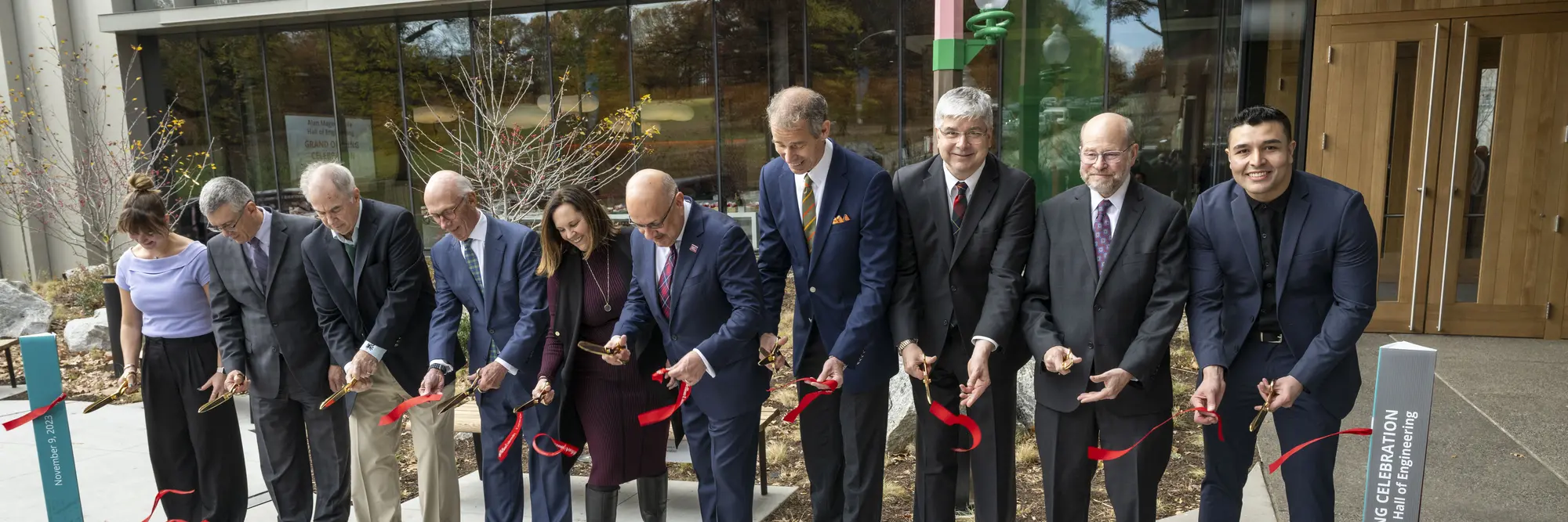 A ribbon cutting at Scaife Hall