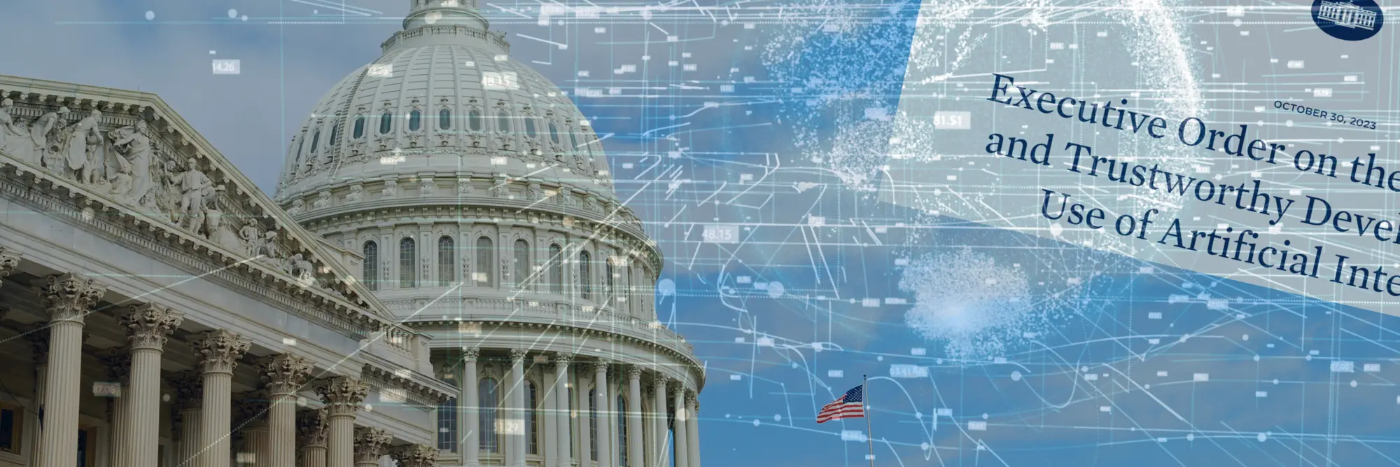 A graphic of the capitol and a generative AI bill