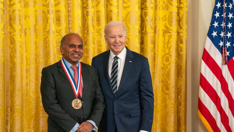 President Biden awards Subra Suresh the National Medal of Science during an awards ceremony in the East Room of The White House, Oct. 24, 2023. Photo by Ryan K. Morris