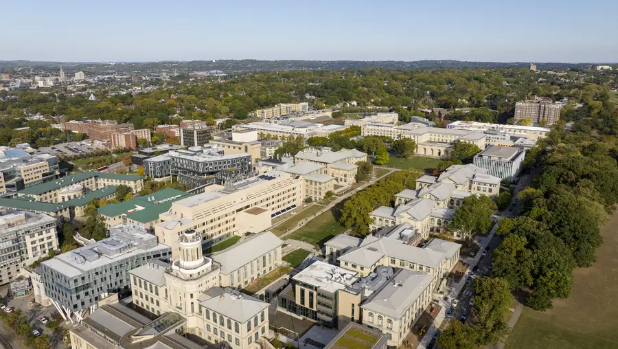 Drone shot of campus from above