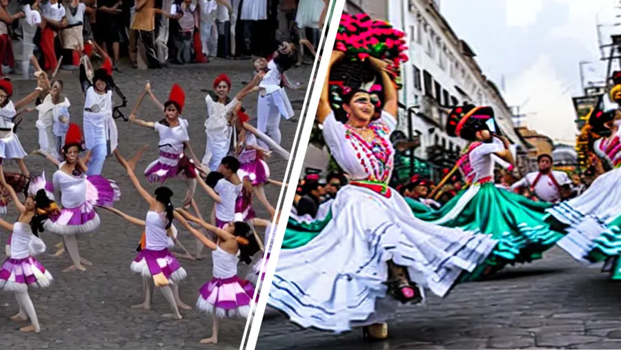 A prompt for Mexican dancers from an AI image generator produced the strange ballerinas at left; a new CMU-designed filter makes the image more appropriate and realistic, right. Image credit: Zhixuan Liu, Jean Oh, et al. 2024. SCoFT: Self-Contrastive Fine-Tuning for Equitable Image Generation.