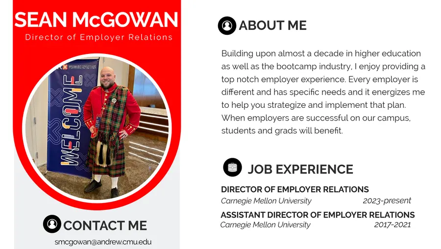 A sample resume for Sean McGowan, director of employer relations at Carnegie Mellon