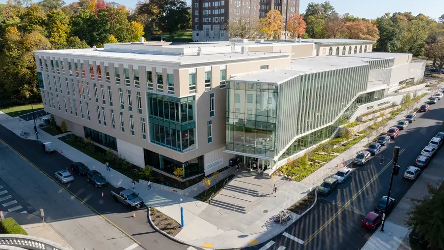 A drone photo of the new Highmark Center.